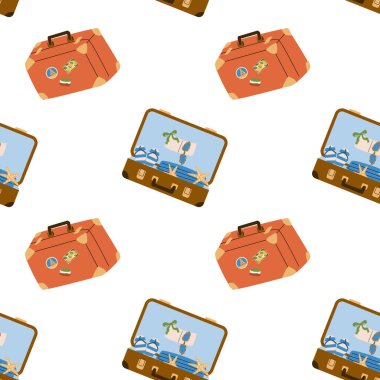 Seyahat temalı tasarımlar için yaz tatili çanta etiketleri.