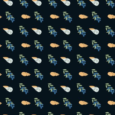 Yaz tatili temalı deniz kabukları ve yaratıcı projeler için çıkartma deseni tasarımı.