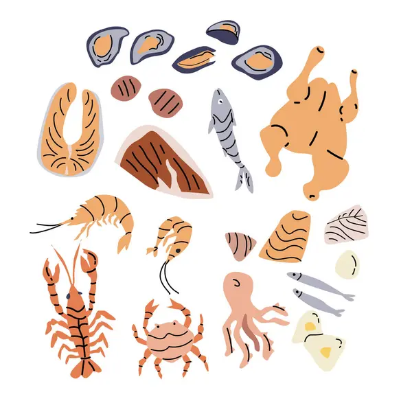 Aşçılık tasarımı için Akdeniz mutfak malzemeleri koleksiyonu.