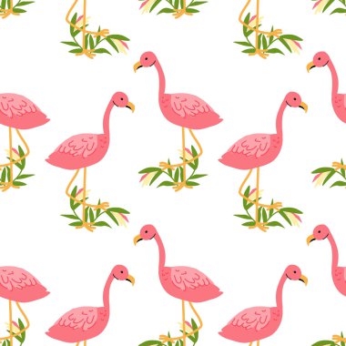 Tekstil tasarımı için cennet elementleri kuşuyla tropikal flamingo deseni.