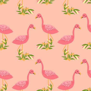 Yaz dekorları ve el sanatları için tropik flamingo desen tasarımı.