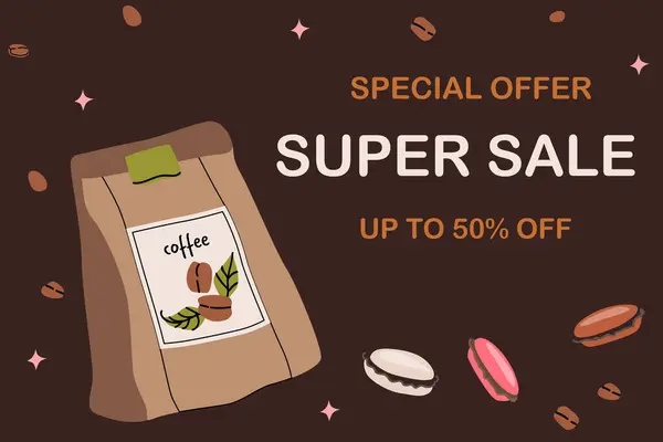Kahve temalı süper satış duyurusu ve indirimli elementler..