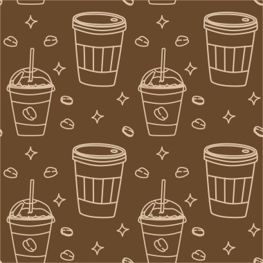 Cafe dekoru ve tasarımı için kahve fincanı ve fasulyeli kusursuz kahve kalıbı..