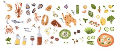 Akdeniz mutfağı malzemeleri ve deniz ürünleri çeşitliliği aşçılık ilhamı için.