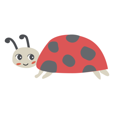 Kırmızı kabuklu ve beyaz arka planda siyah lekeli sevimli uğur böceği..