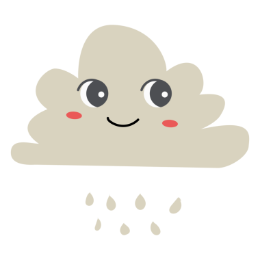 Gülen karikatür bulutu yağmur damlaları ve kızarmış yanaklarla.