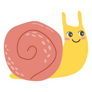 Sarı gövdeli ve beyaz arka planda pembe kabuklu şirin resimli salyangoz..