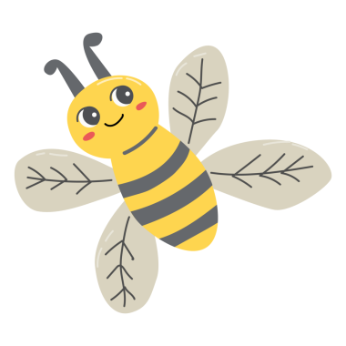 Gülen yüzlü ve beyaz arka planda çizgili vücudu olan sevimli çizgi film arısı..