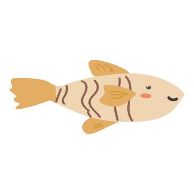 Kahverengi çizgili ve gülümseyen yüzlü tatlı bir balık karikatürü..