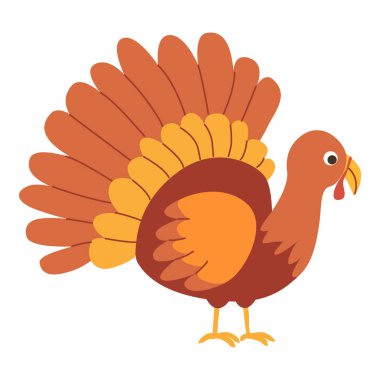 Canlı tüyleri ve neşeli ifadesi olan renkli çizgi film hindisi..