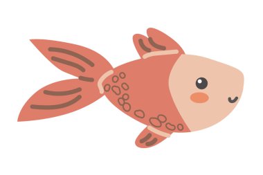 Şirin bir çizgi film izleme balığı. Kahverengi yüzgeçli ve gülümseyen yüzgeçli Japon balığı..