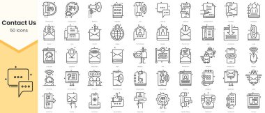 Simple Outline Set of Contact Us Icons. Thin Line Collection contains such Icons as info, profile, write, mail, social media, email, globe and more