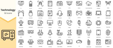 Simple Outline Set of technology icons. Linear style icons pack. Vector illustration