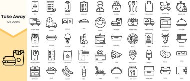 Simple Outline Set of take away icons. Linear style icons pack. Vector illustration