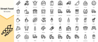 Simple Outline Set of street food icons. Linear style icons pack. Vector illustration