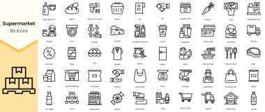 Simple Outline Set of supermarket icons. Linear style icons pack. Vector illustration