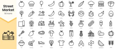 Simple Outline Set of street market icons. Linear style icons pack. Vector illustration