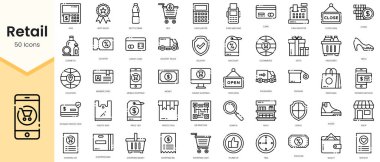 Simple Outline Set of retail icons. Linear style icons pack. Vector illustration