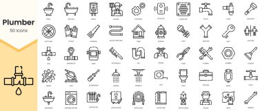Simple Outline Set of plumber icons. Linear style icons pack. Vector illustration