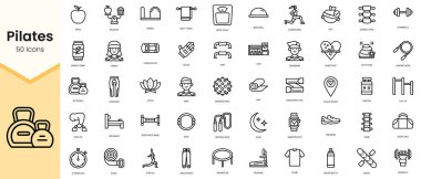 Simple Outline Set of pilates icons. Linear style icons pack. Vector illustration