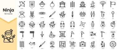 Simple Outline Set of ninja icons. Linear style icons pack. Vector illustration