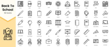 Simple Outline Set of back to school icons. Linear style icons pack. Vector illustration