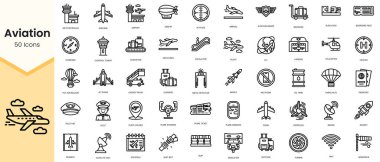 Simple Outline Set of aviation icons. Linear style icons pack. Vector illustration