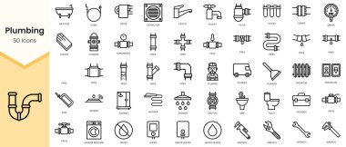 Set of plumbing Icons. Simple Outline style icons pack. Vector illustration