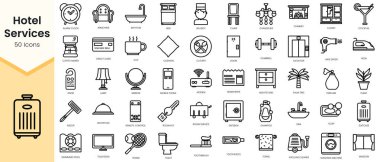 Set of hotel-services Icons. Simple Outline style icons pack. Vector illustration