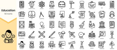 Set of education Icons. Simple Outline style icons pack. Vector illustration