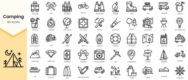 Set of camping Icons. Simple Outline style icons pack. Vector illustration