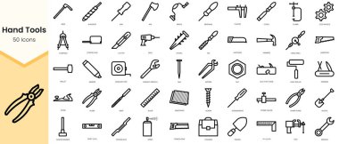 Set of hand tools icons. Simple line art style icons pack. Vector illustration