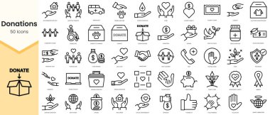 Set of donations icons. Simple line art style icons pack. Vector illustration