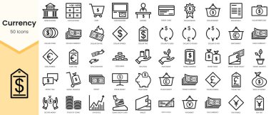 Set of currency icons. Simple line art style icons pack. Vector illustration