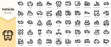 Set of vehicle icons. Simple line art style icons pack. Vector illustration
