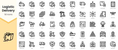 Set of logistic delivery icons. Simple line art style icons pack. Vector illustration clipart