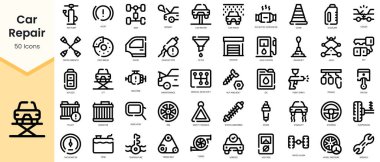 Set of car repair icons. Simple line art style icons pack. Vector illustration