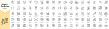 Set of modern business icons. Simple line art style icons pack. Vector illustration