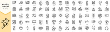 Set of running exercise icons. Simple line art style icons pack. Vector illustration