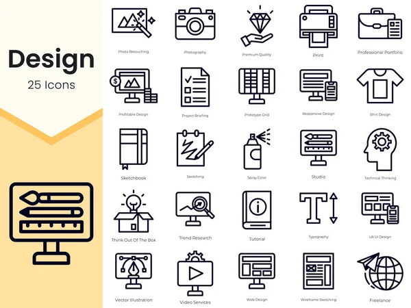 Simple Outline Set of Design Icons. Thin Line Collection contains such Icons as professional portfolio, profitable design, project briefing and more