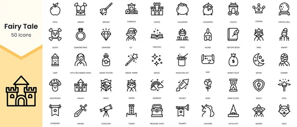 Simple Outline Set of fairy tale icons. Linear style icons pack. Vector illustration