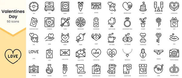 stock vector Set of valentines-day Icons. Simple Outline style icons pack. Vector illustration