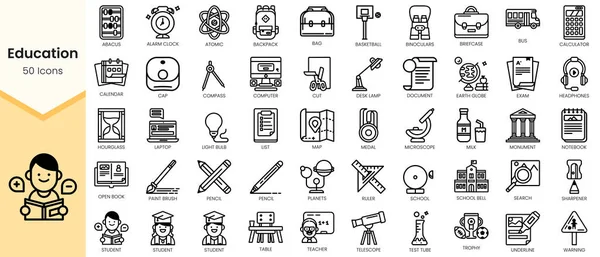 Set of education Icons. Simple Outline style icons pack. Vector illustration
