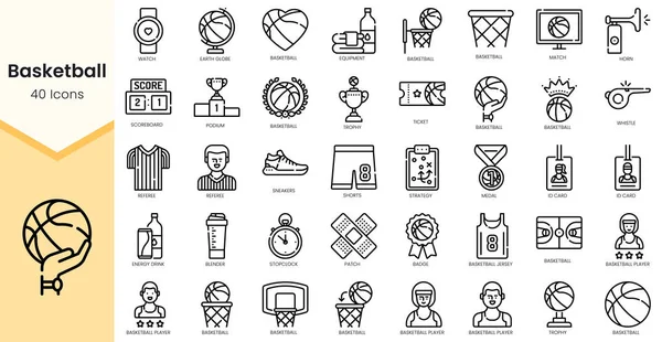 Set of basketball Icons. Simple Outline style icons pack. Vector illustration