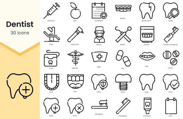 Set of dentist Icons. Simple Outline style icons pack. Vector illustration