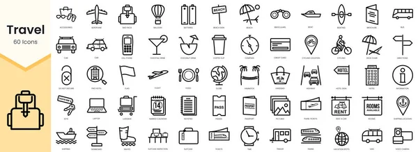 stock vector Set of travel icons. Simple line art style icons pack. Vector illustration