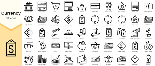 Set of currency icons. Simple line art style icons pack. Vector illustration