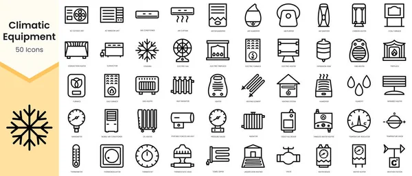 Set of climatic equipment icons. Simple line art style icons pack. Vector illustration