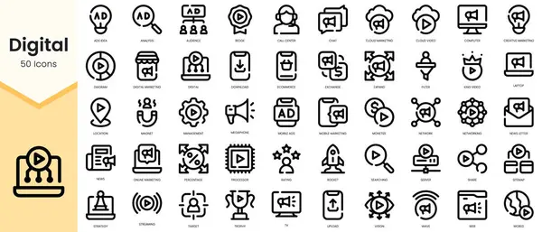 stock vector Set of digital icons. Simple line art style icons pack. Vector illustration