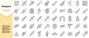 Silah simgeleri seti. Basit çizgi sanat simgeleri paketi. Vektör illüstrasyonu